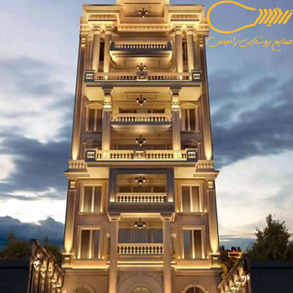 نورپردازی نمای ساختمان دو و سه طبقه